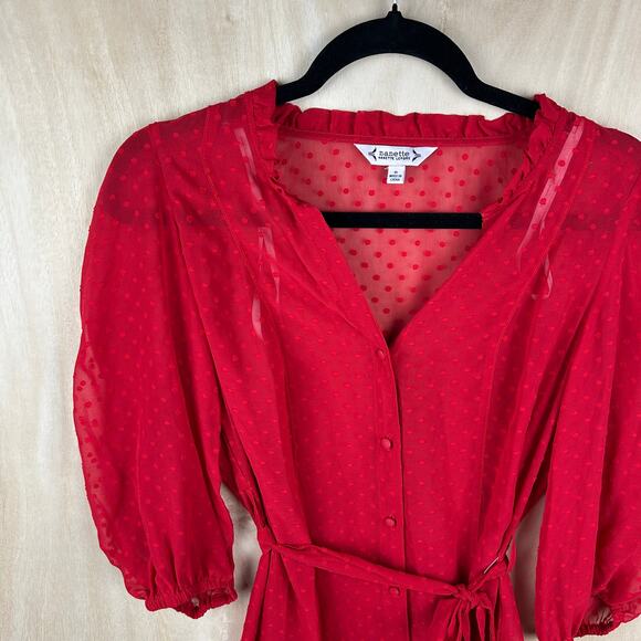 Nanette Lepore Sheer Red Dress Shell Only Size 6 Short Romantic Style - Picture 2 of 6